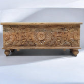 Handmade Indian Furniture Solid Hard Wood Carved Blanket Box Brown